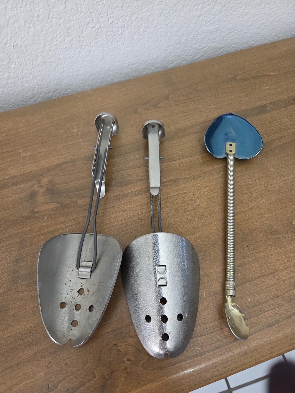Vintage Metal Shoe Trees and Boot Shapers Set - Silver and Teal
